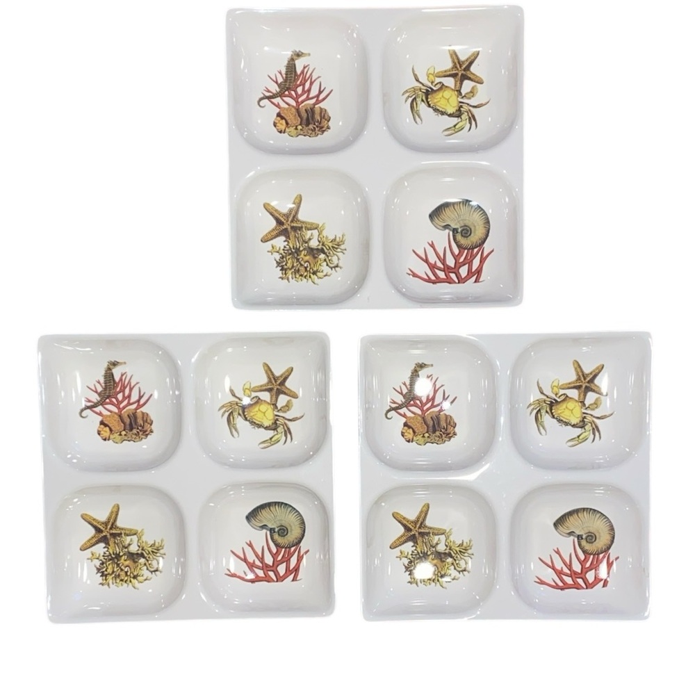 3 Precidio Melamine Coral Reef Nautical 
Themed Serving Divided Trays